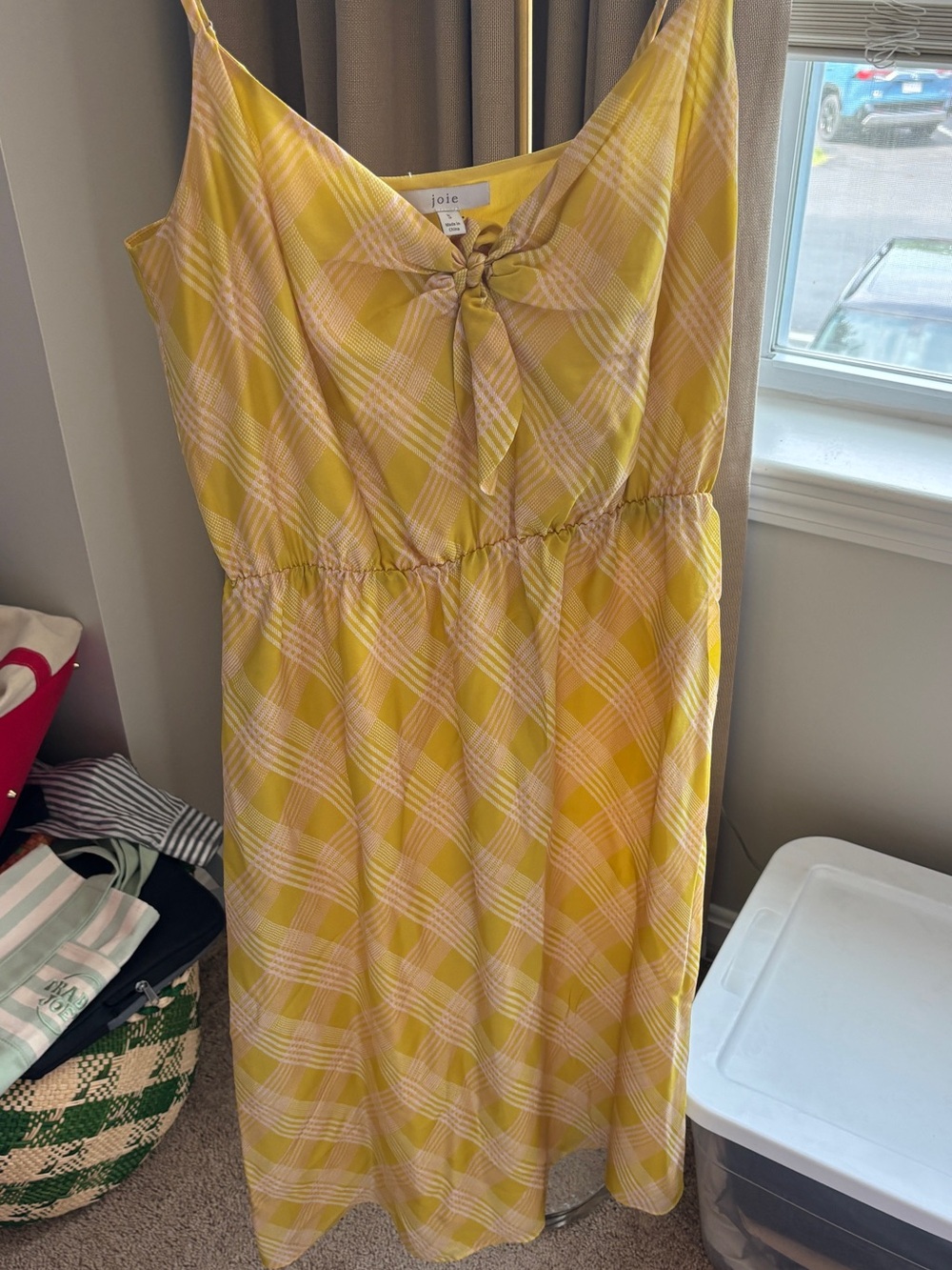 Joie Yellow Plaid Tie-Front Midi Dress